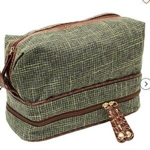 Samantha Brown Vintage TWEED Drop Bottom Toiletry Bag OLIVE nwt